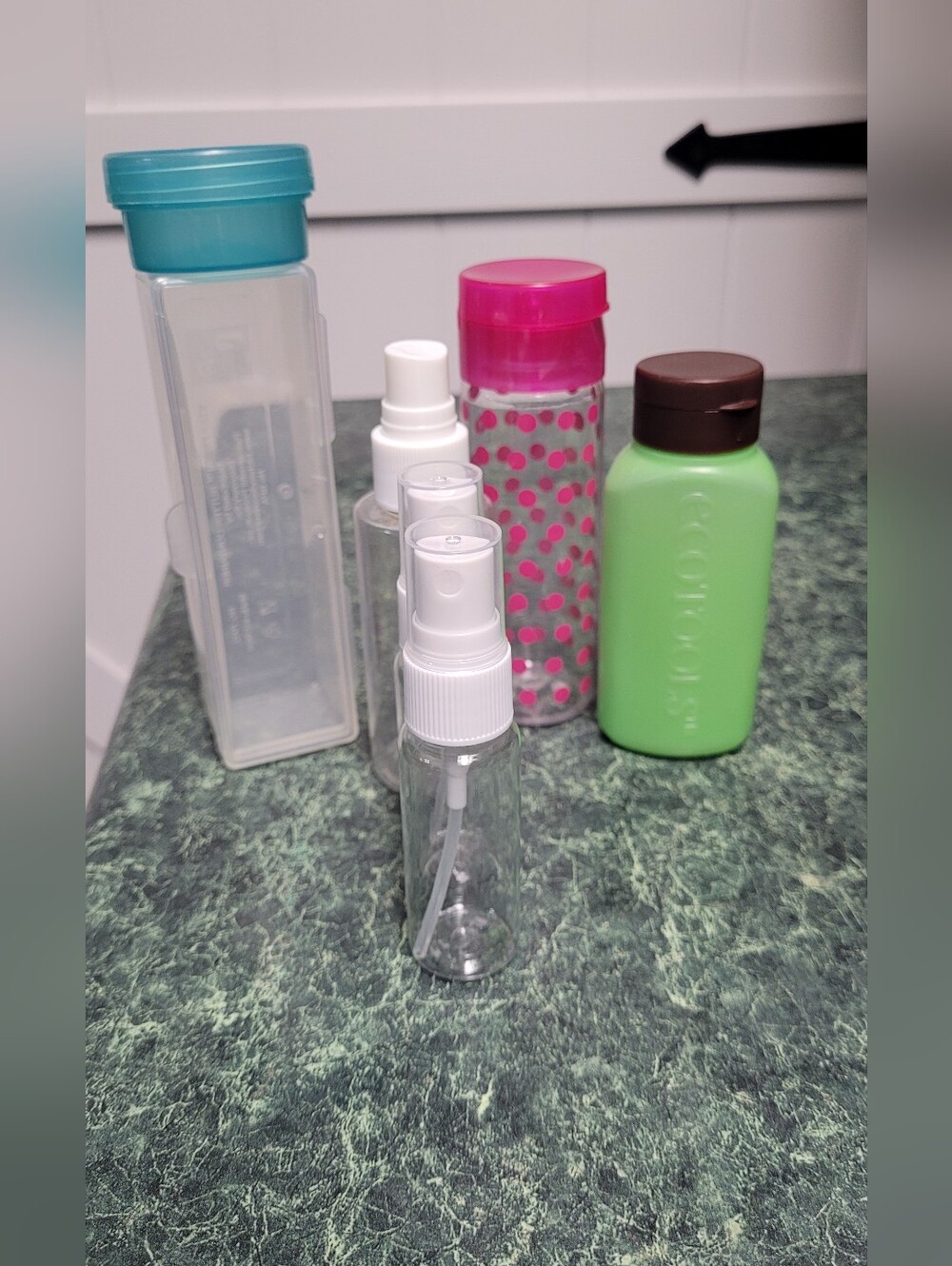 Travel Toiletry Variety of Bottles - Clear, Green, Teal & Hot Pink